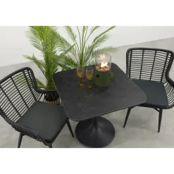 Bistro- & Balkonsets-Van der Garde Tuinmeubelen - Premium Jasmine/Toscara bistroset 80x80 cm. - Zwart/Keramiek
