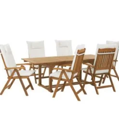Tuinsets-Beliani JAVA - Tuinset voor 6 - Lichte houtkleur/Wit - Acaciahout