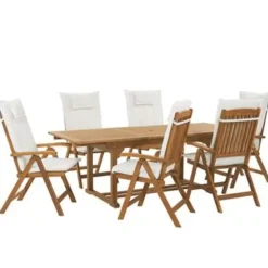 Tuinsets-Beliani JAVA - Tuinset voor 6 - Lichte houtkleur/Wit - Acaciahout