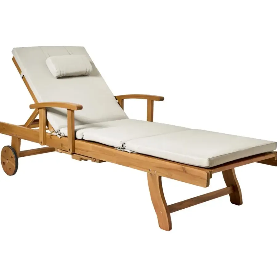 Beliani JAVA PREMIUM - Tuinligstoel - Lichtbruin/Taupe - Acaciahout