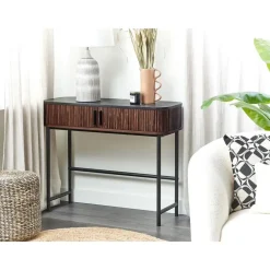 Sidetables-Beliani JOSE - Consoletafel - Donkere houtkleur - Vezelplaat