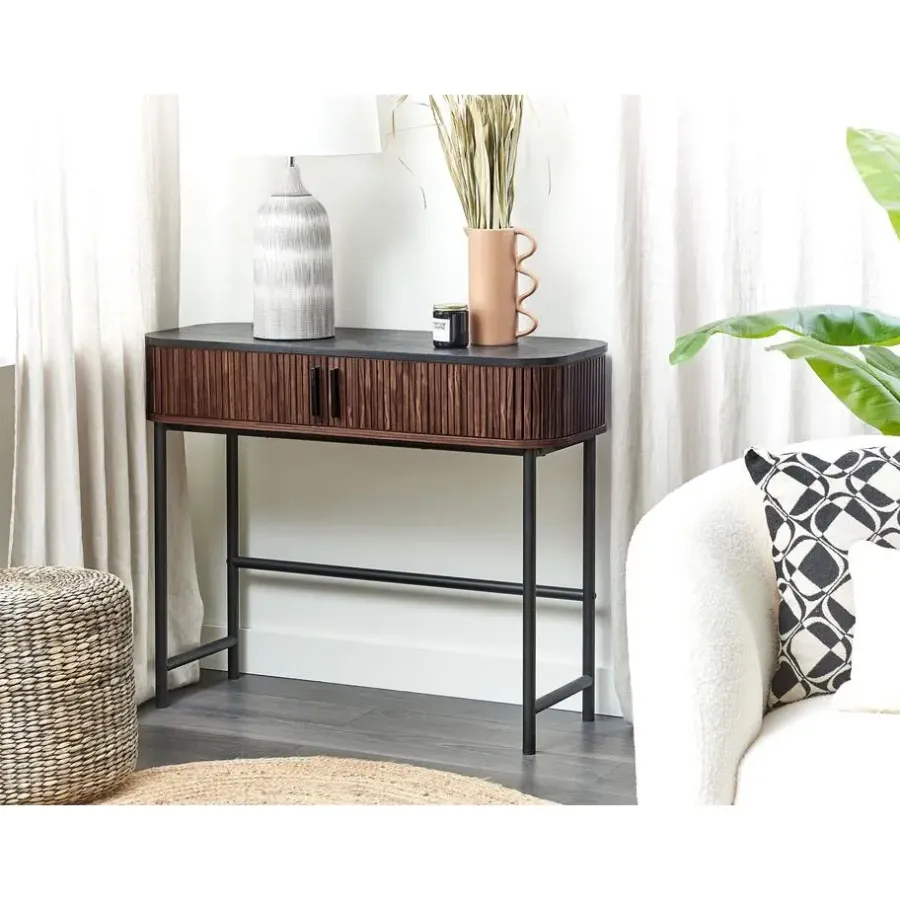 Sidetables-Beliani JOSE - Consoletafel - Donkere houtkleur - Vezelplaat