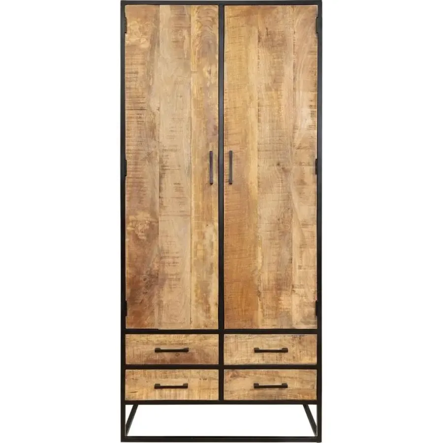 StarFurn Kabinetkast Naturel Hout/Metaal - 90x45x200cm - Denver