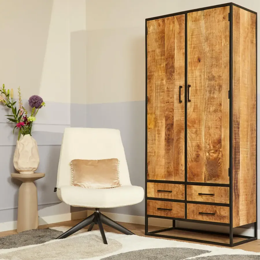 StarFurn Kabinetkast Naturel Hout/Metaal - 90x45x200cm - Denver
