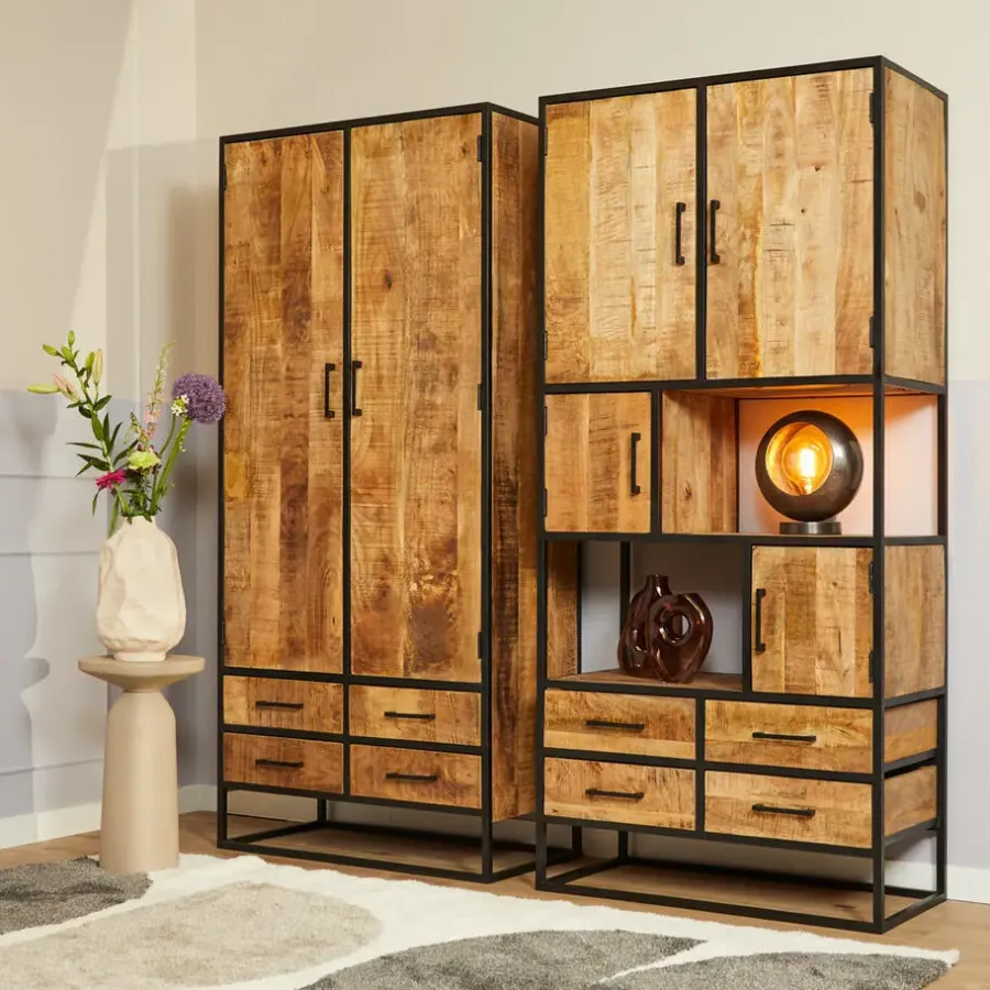 StarFurn Kabinetkast Naturel Hout/Metaal - 90x45x200cm - Denver