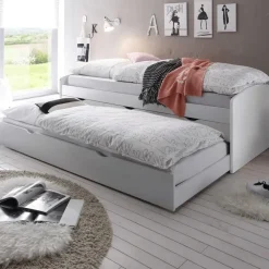 1-Persoons Bedden-Emob Kajuitbed Nasri 90x200 met bedlade - wit