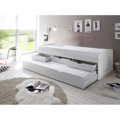 1-Persoons Bedden-Emob Kajuitbed Nasri 90x200 met bedlade - wit