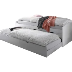 1-Persoons Bedden-Emob Kajuitbed Nasri 90x200 met bedlade - wit