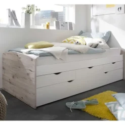 Emob Kajuitbed Nasri 90x200 met bedlade - zandeik/wit
