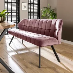 Eetkamerbanken-Kalfort Eetkamerbank Kelly velvet roze 190x59x84cm