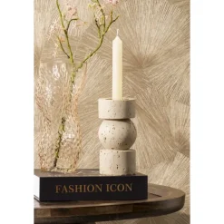 Kandelaars En Windlichten-Leen Bakker Kandelaar Raven - beige - 16xØ8 cm