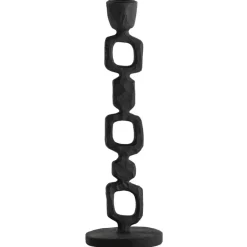 Kandelaars En Windlichten-Leen Bakker Kandelaar Ziga - zwart - polyresin - 26xØ7,5 cm