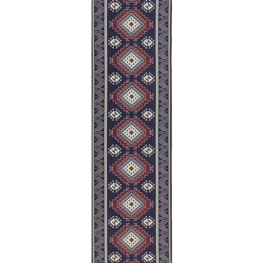 Tapijtlopers En Keukenlopers-Beliani KANGAL - Loper tapijt - Blauw/Rood - 60 x 200 cm - Polyester