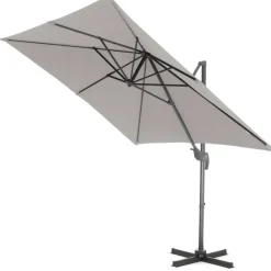 Parasols-Merkloos Kantelbare Zweefparasol 250x250 cm -Sterke Zweef Parasol, Licht Grijs