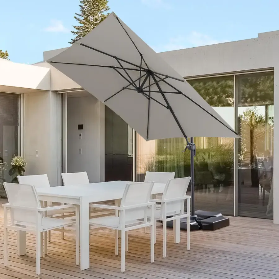 Parasols-Merkloos Kantelbare Zweefparasol 250x250 cm -Sterke Zweef Parasol, Licht Grijs
