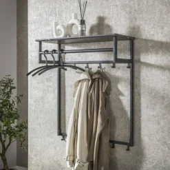 Giga Living Kapstok - Zwart Metaal - 80x30x24cm - 12-Haken - Roede