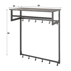 Giga Living Kapstok - Zwart Metaal - 80x30x24cm - 12-Haken - Roede