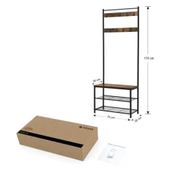 Kapstokken-Merkloos Kapstok met 9 Haken en Schoenenrek - 70x32x175cm - Zwart en Vintage bruin