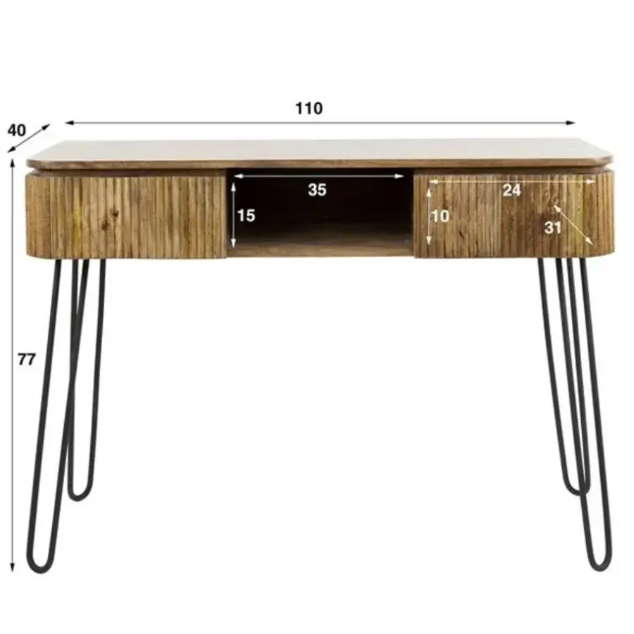 Hoyz Collection Kaptafel Rechthoek 110cm -Massief Mangohout - 2 Lades