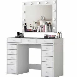 Kaptafels-Arabic House Kaptafel Wit/Glas - Incl. Spiegel - 120x44,5x79,8cm - Beyas