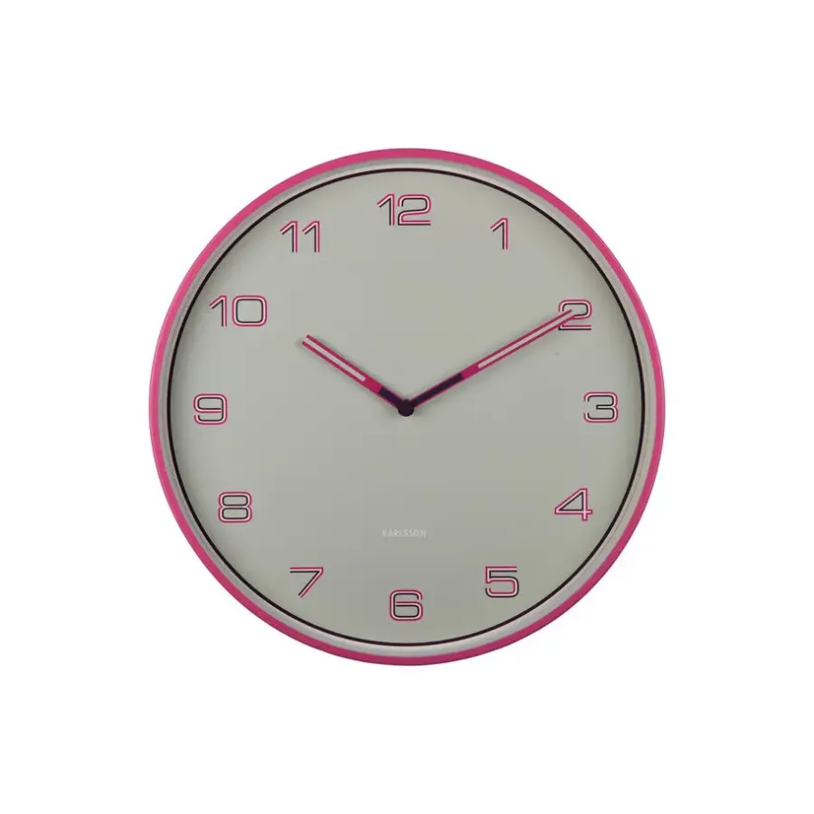 Karlsson - Wandklok Lined Numbers - Helderroze- Ø40cm