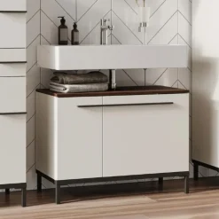 Germania Kast voor onder wastafel Charlisa met 2 deuren en 2 legplanken - walnoot/greige