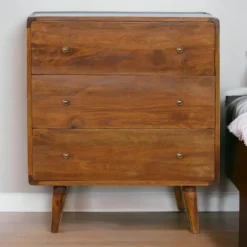Ladekasten|Ladekasten-Artisan Furniture Kastanje Gebogen Ladekast met 3 Laden