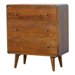 Ladekasten|Ladekasten-Artisan Furniture Kastanje Gebogen Ladekast met 3 Laden
