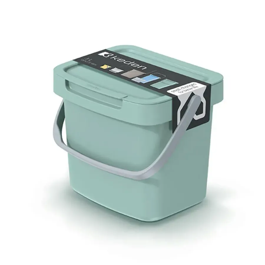 Keden GFT aanrecht afvalbak - mintgroen - 3L - 19 x 17 x 15 cm