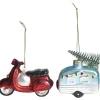 Kerstballen|Kerstdecoratie-Leen Bakker Kerst ornament Scooter en Caravan - glas - set