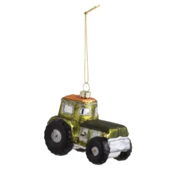 Leen Bakker Kerstbal Tractor - groen glas - 8x9,3x5,5 cm
