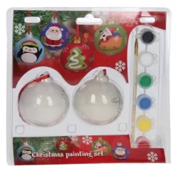Kerstballen|Kerstdecoratie-Merkloos Kerstballen - 2 stuks - DIY - 8 cm - inclusief kwast en verf