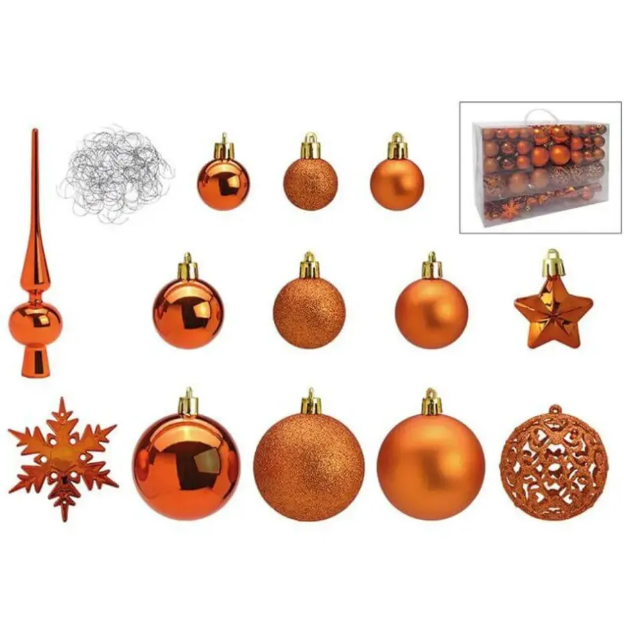 Merkloos Kerstballen - 110 stuks - met piek - koper - kunststof - 3-6 cm
