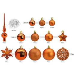 Merkloos Kerstballen - 110 stuks - met piek - koper - kunststof - 3-6 cm
