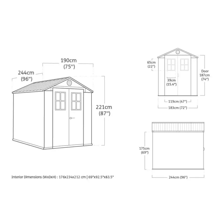 Merkloos Keter Darwin 68 Tuinhuis - dubbele deuren + ramen - 190x244x221 - Groen