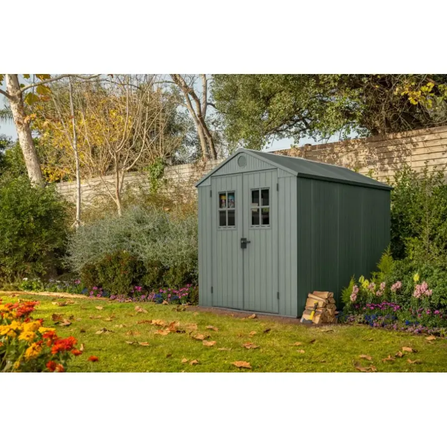 Merkloos Keter Darwin 68 Tuinhuis - dubbele deuren + ramen - 190x244x221 - Groen