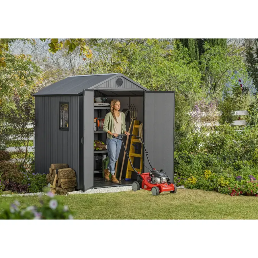 Tuinhuizen-Keter Darwin 66 Tuinhuis - dubbele deuren + ramen - 190x183x221 cm - Grijs