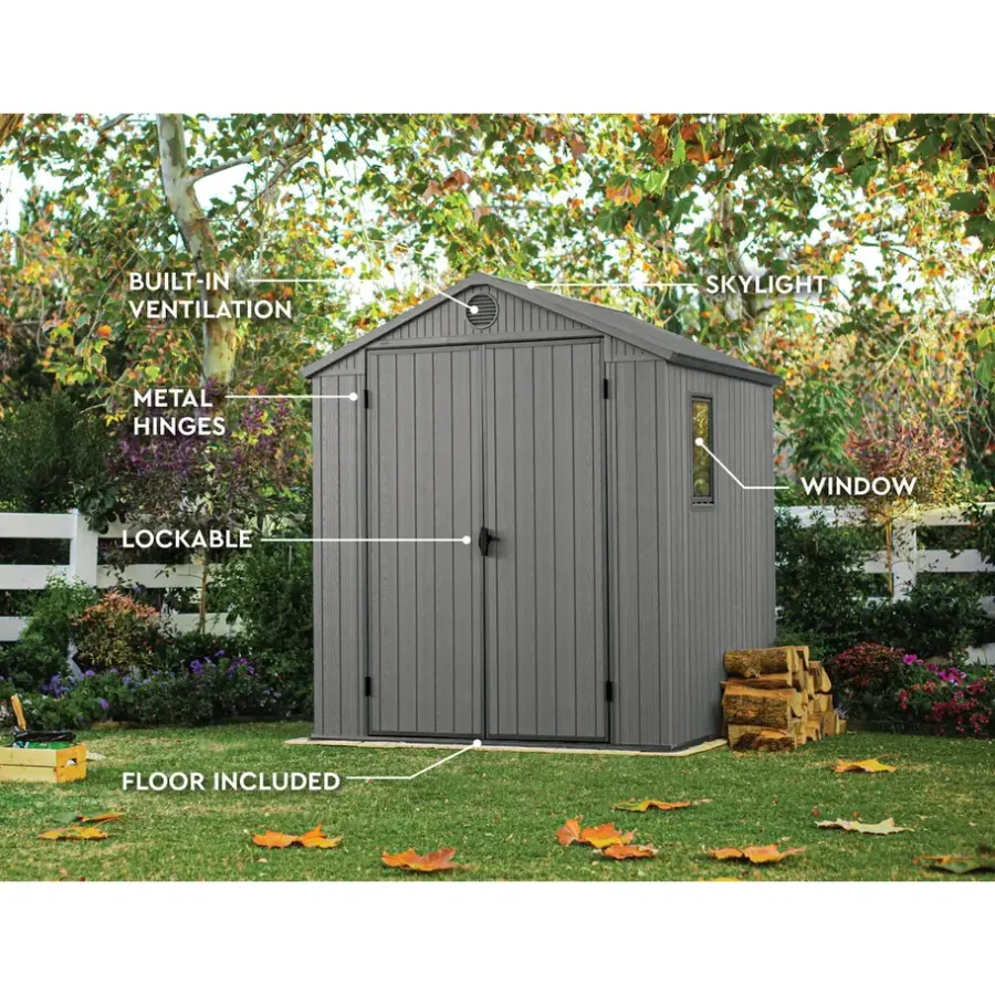 Tuinhuizen-Keter Darwin 66 Tuinhuis - dubbele deuren + ramen - 190x183x221 cm - Grijs