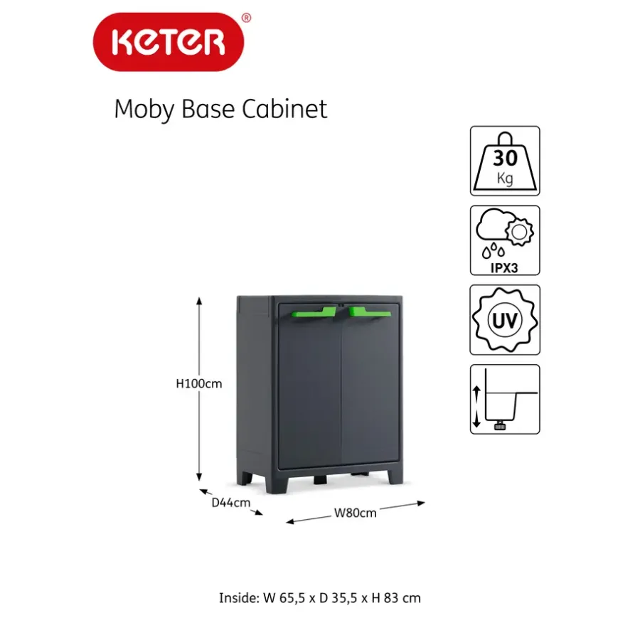 Stellingkasten-Keter Moby lage kast - 2 planken - 80x44x100 cm - Antraciet