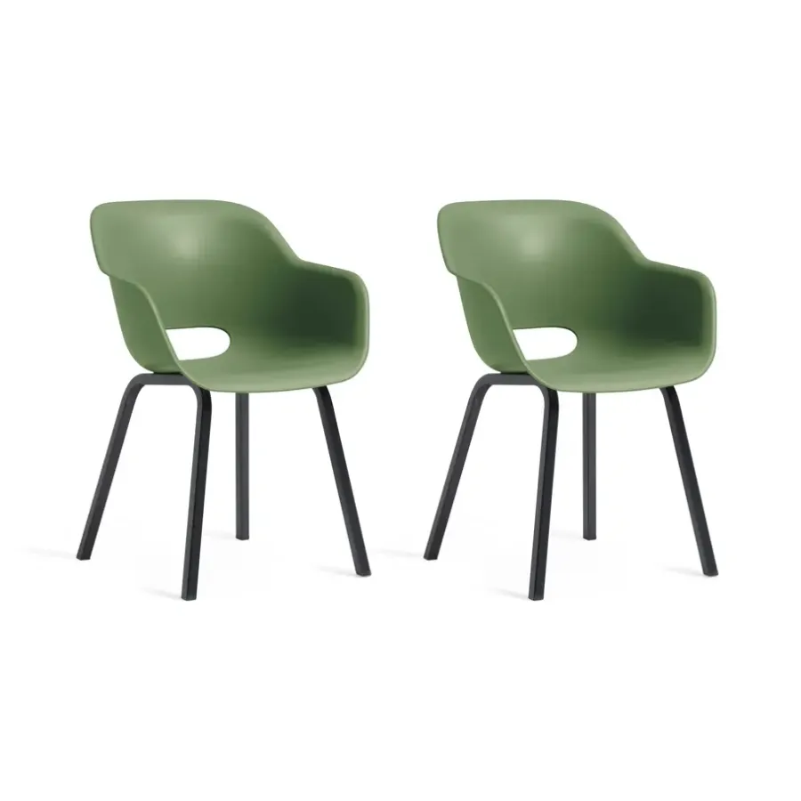 Keter Noa Tuinstoel - 2 stuks - 55x56.5x80cm - metalen onderstel - Olijfgroen