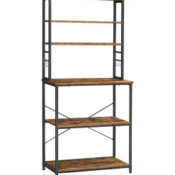 Wandkasten-Vasagle Keukenkast - Keukenrek staand - Industrieel - Bruin - Zwart - 80 x 40 x 167 cm
