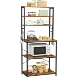 Wandkasten-Vasagle Keukenkast - Keukenrek staand - Industrieel - Bruin - Zwart - 80 x 40 x 167 cm
