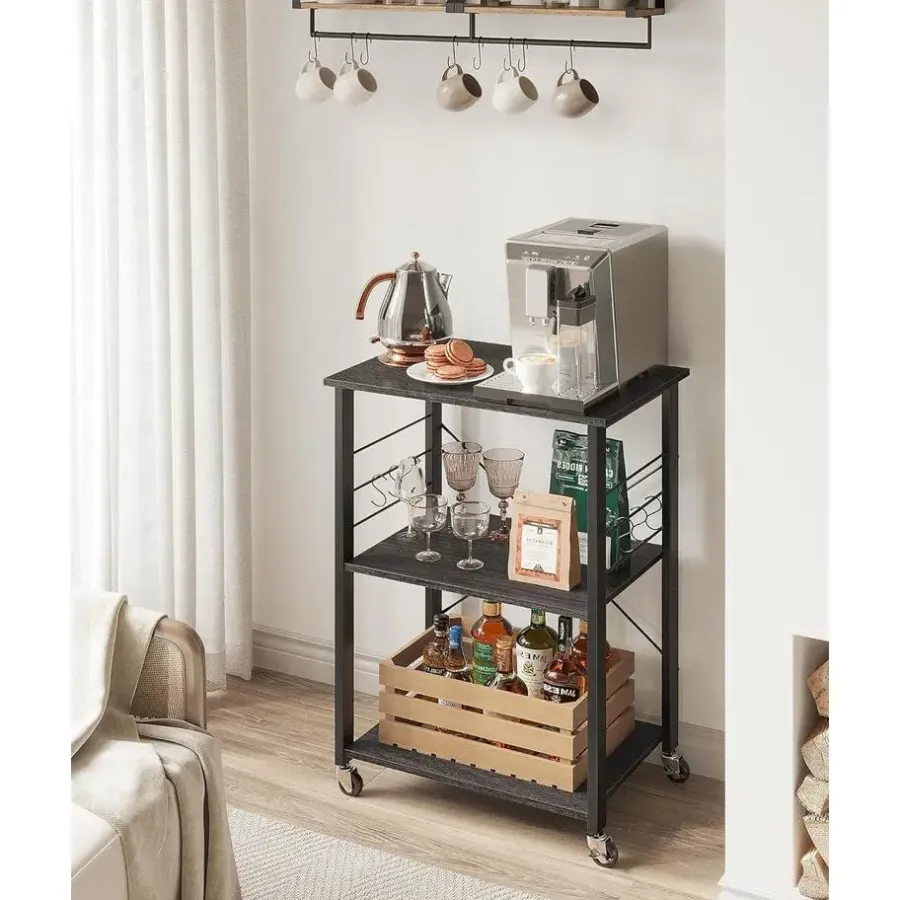 Trolleys-Merkloos Keukentrolley - Serveerwagen - Keukentrolley op Wieltjes - 89 x 60 x 40 - Zwart