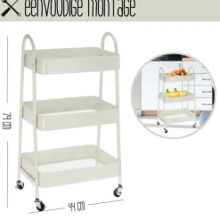 Storage Solutions Keukentrolley - wit - metaal - 79x44x32 cm - 3 niveaus