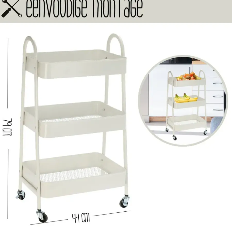 Storage Solutions Keukentrolley - wit - metaal - 79x44x32 cm - 3 niveaus