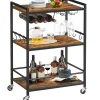 Trolleys-Merkloos Keukentrolley op Wieltjes - Serveerwagen - Bijzettafel - 3 planken - Bruin