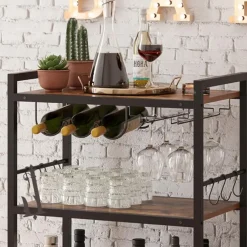 Trolleys-Merkloos Keukentrolley op Wieltjes - Serveerwagen - Bijzettafel - 3 planken - Bruin