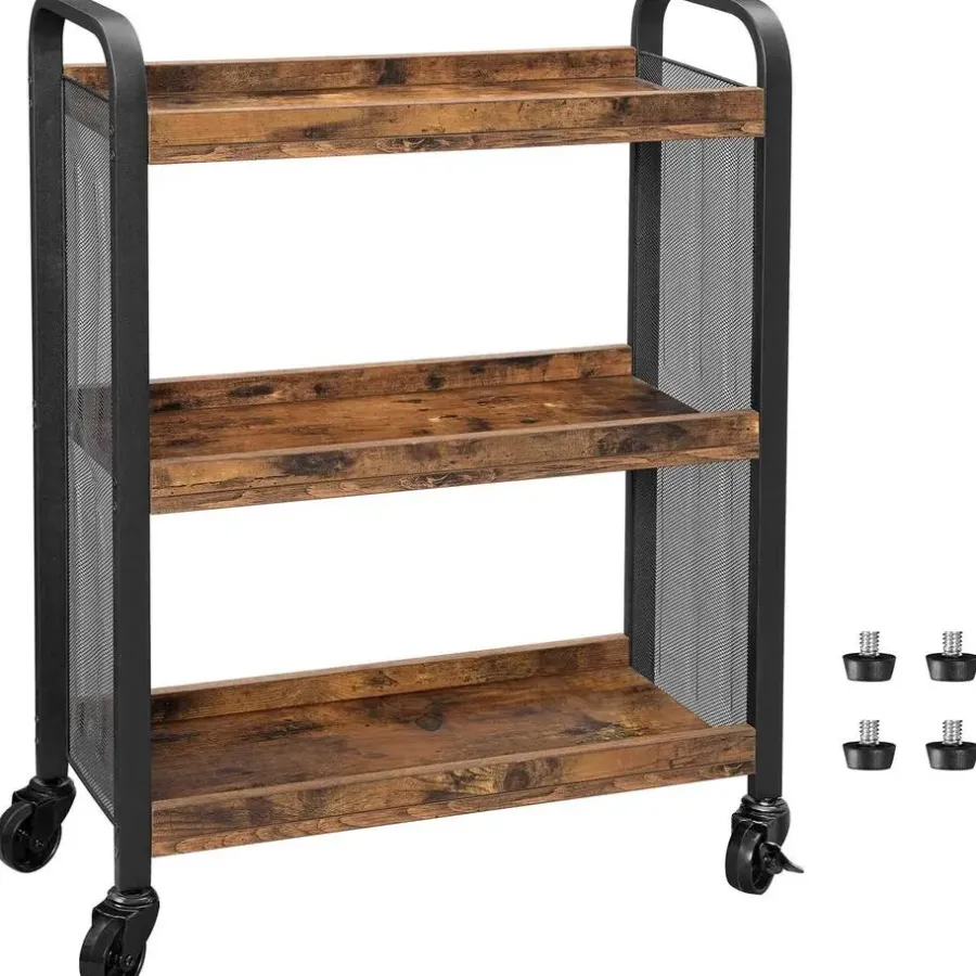 Trolleys-Vasagle Keukentrolley Xenia 3 legplanken - rustiek bruin/zwart