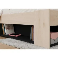 Kinderbedden-Parisot Kinderbed Achiel - 120x200/190cm - met opbergruimte - eikdecor/zwart
