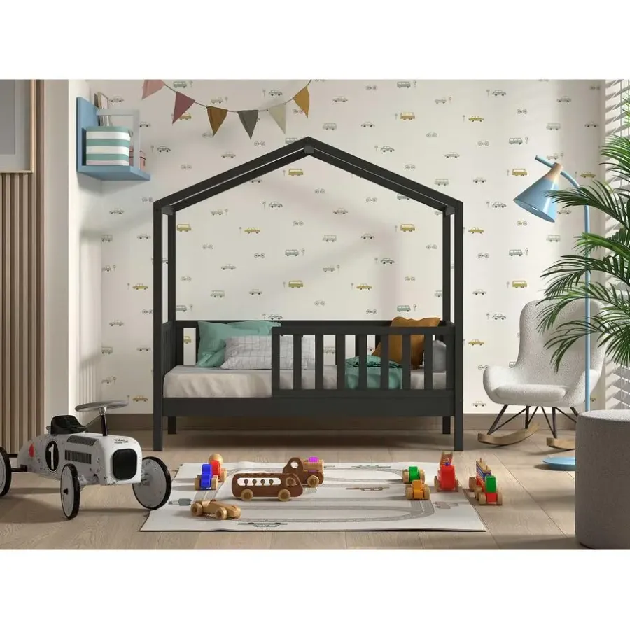 Kinderbedden-Vipack Kinderbed Dallas - 70x140 cm - antraciet/massief grenen